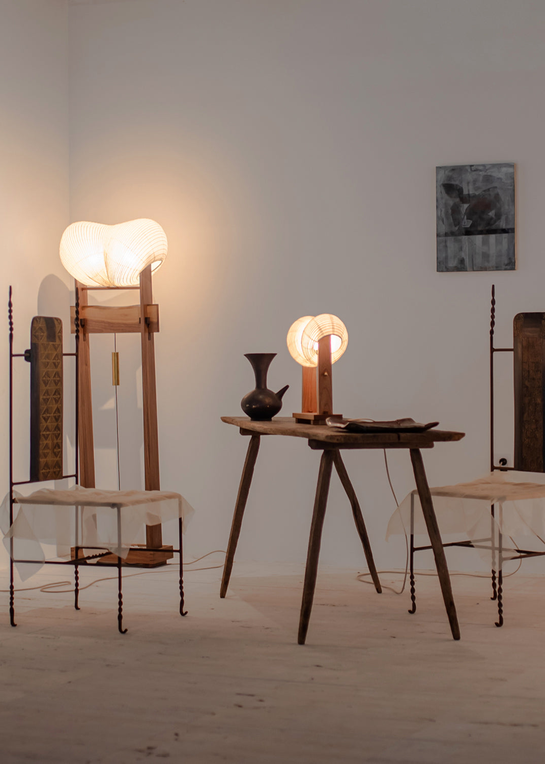 An image of Kawabi's lighting collection at Collectible New York among African contemporary art and antiques.